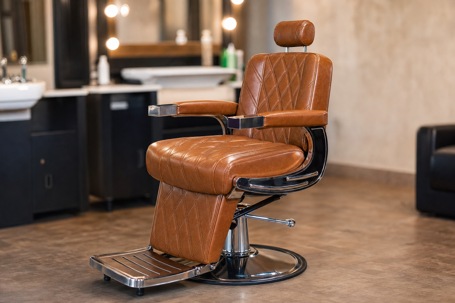Fauteuil barbier cuir marron — barber shop Ngaparou Saly Sénégal